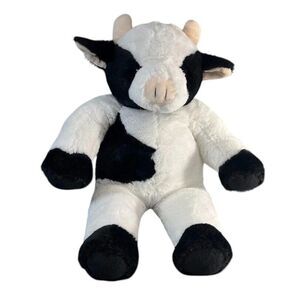 Bearington Plush COW “Cowlin” Black White Stuffed Animal Pink Horns Bean Bottom